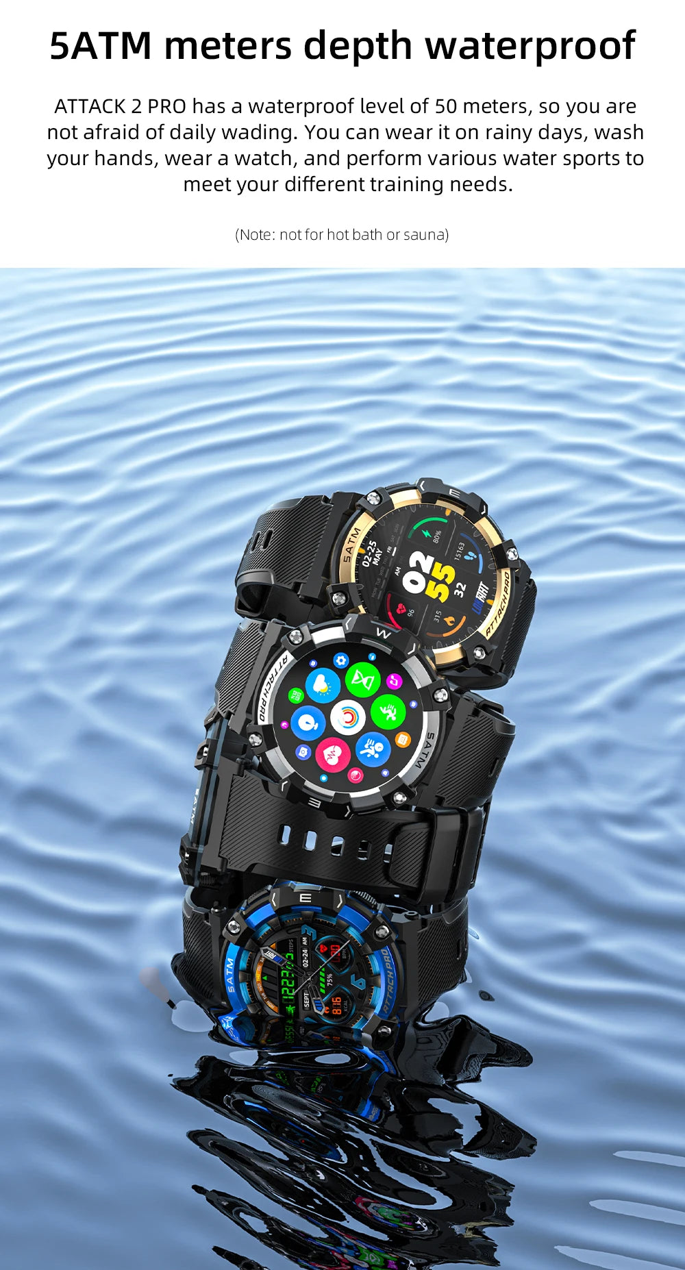 LOKMAT-ATTACK 2 PRO Sport Smart Watch, tela de toque redonda completa, chamadas Bluetooth, rastreador de fitness, smartwatches, monitor de freqüência cardíaca