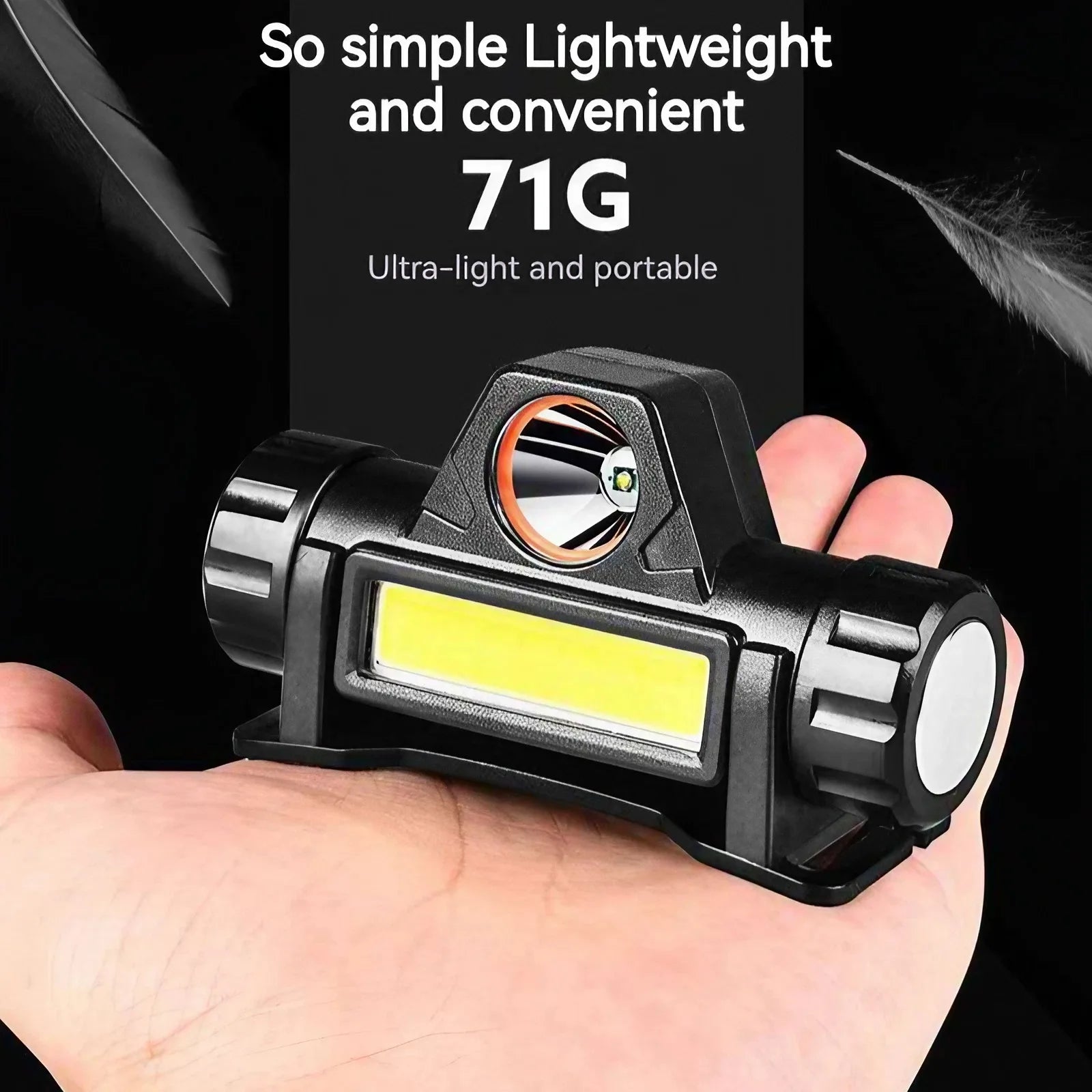 Farol de carregamento USB para exterior, alto brilho, pesca noturna, luz de trabalho magnética, farol LED, fonte de luz dupla, COB