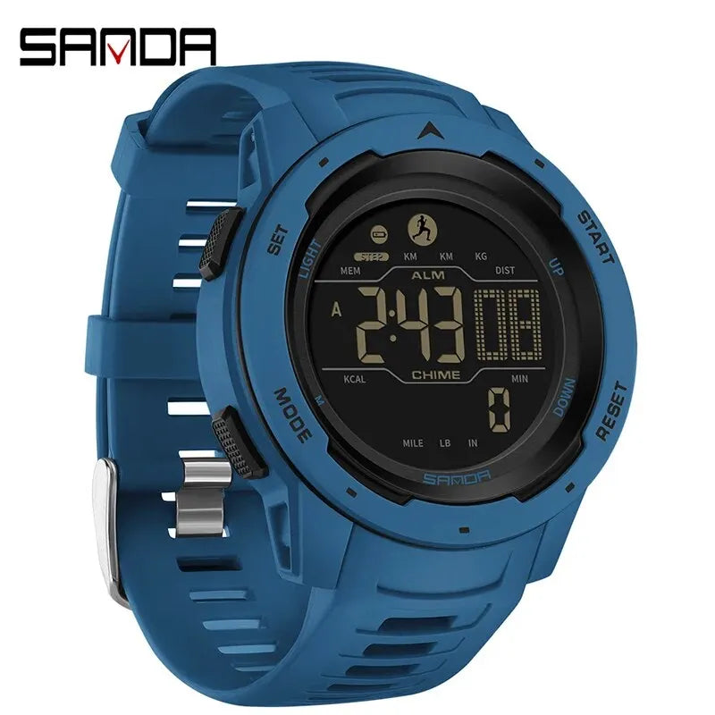 Sanda marca relógios masculinos esportes pedômetro calorias 50m à prova dwaterproof água led relógio digital militar relógio de pulso relogio masculino 2145