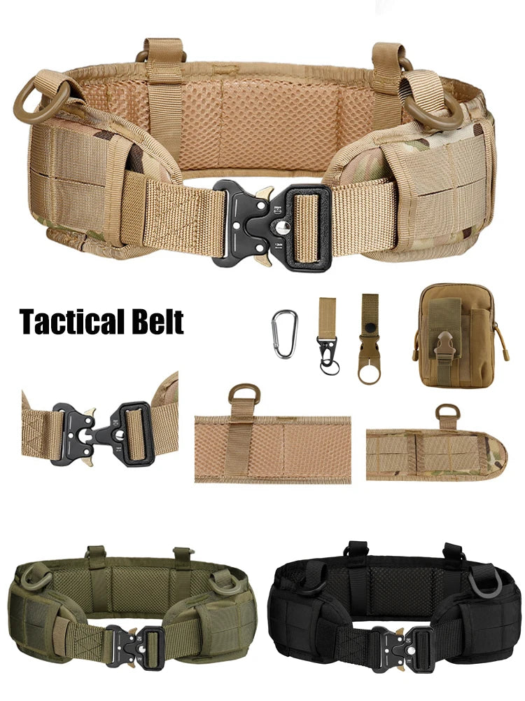 JSJM-Cinto Tático Acolchoado Ajustável para Homens, Trabalho ao Ar Livre, Combate CS, Caça, Paintball, Cintos, Bolso