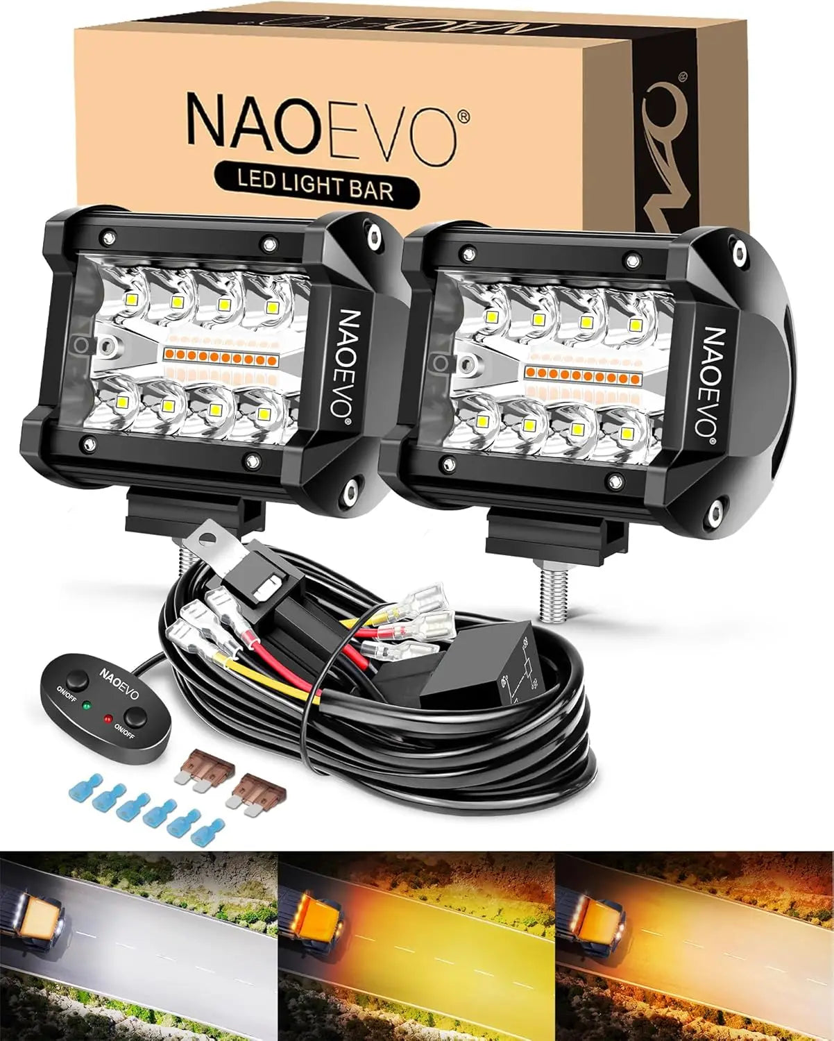 Naoevo 4 Polegada 2 pçs led pod luzes ponto inundação combo led nevoeiro condução 4x4 fora da estrada luzes de trabalho para caminhão barco atv utv jeep