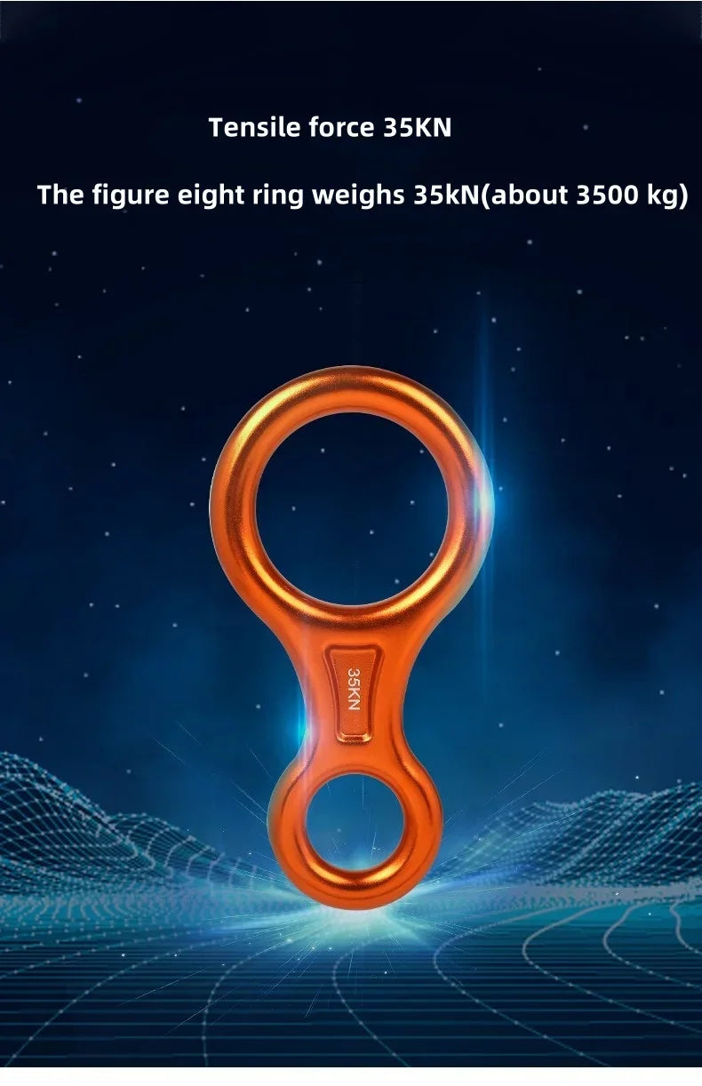 1 pçs escalada mosquetão 8 forma aparelhamento descendente figura de alumínio dispositivo de assagem rapel 35kn oito anel downhill equipamentos