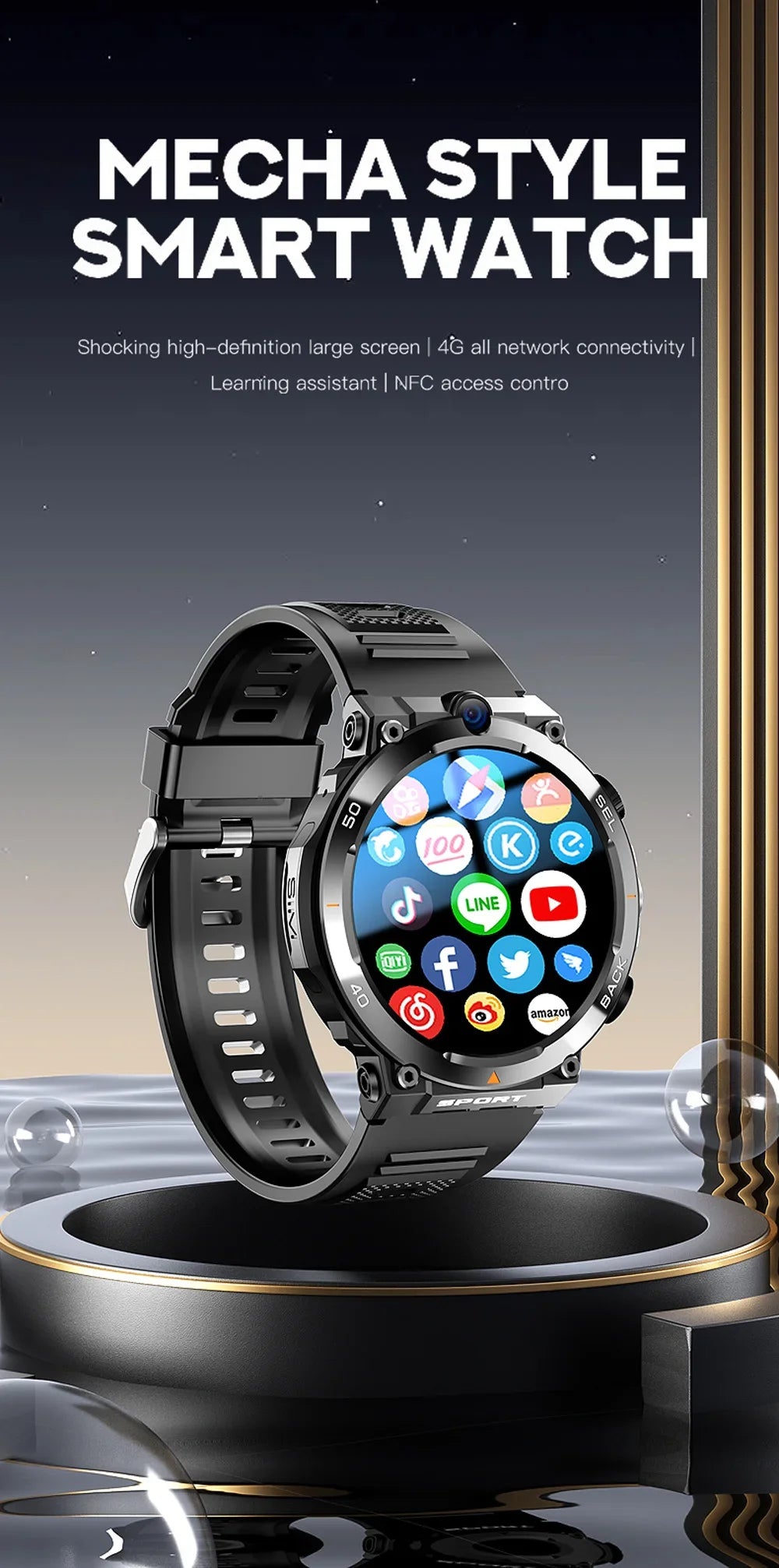 4g rede android relógio inteligente 5mp câmera dupla gps wifi nfc google play app download gratuito rosto desbloquear masculino feminino smartwatch