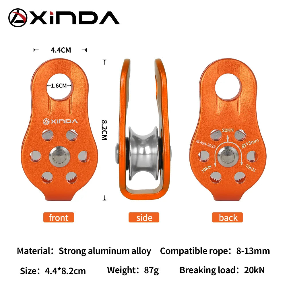 Polia de escalada xinda, placa lateral fixa, polia de polia única, ferramenta de sobrevivência ao ar livre, alta altitude, equipamento de transporte transversal