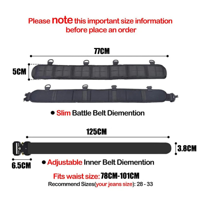 Cinto tático genuíno de liberação rápida, cinto militar ao ar livre, metal, nylon real, acessórios esportivos, conjunto de cinto para homens e mulheres