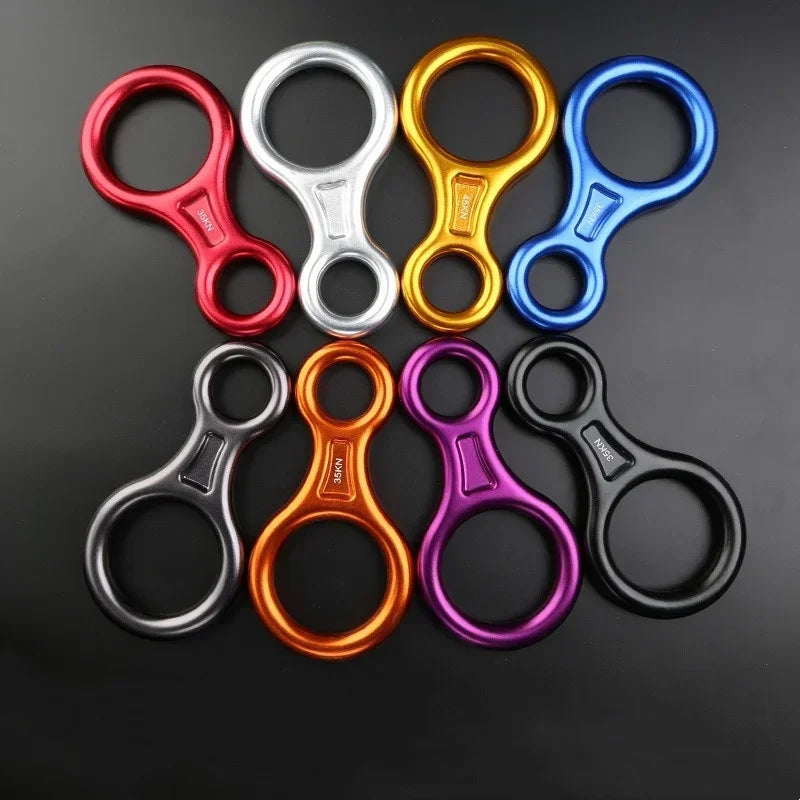 1 pçs escalada mosquetão 8 forma aparelhamento descendente figura de alumínio dispositivo de assagem rapel 35kn oito anel downhill equipamentos