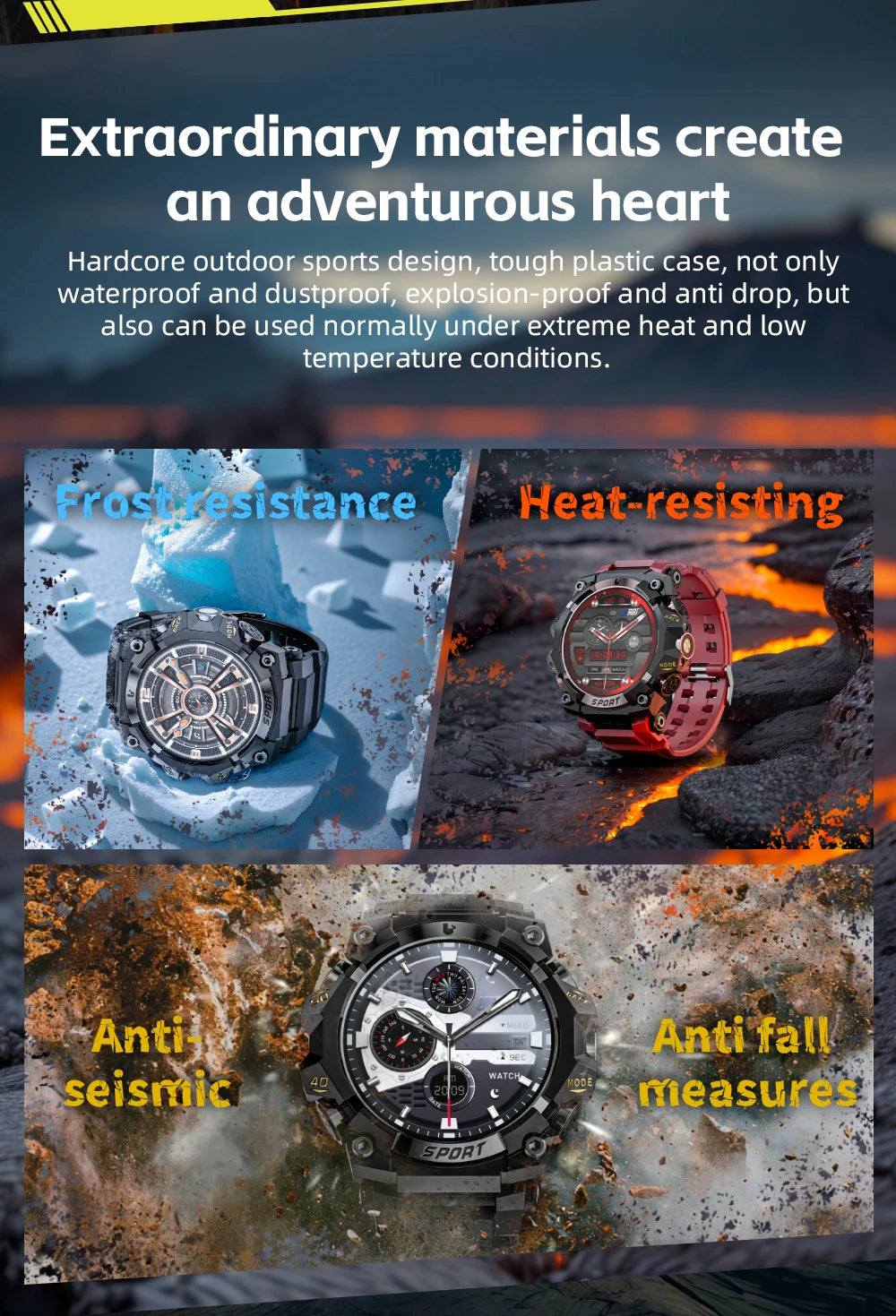 Lokmat novo ataque 3 pro robusto relógio inteligente bluetooth chamadas rastreador de fitness lanterna mensagem push monitor freqüência cardíaca para o telefone