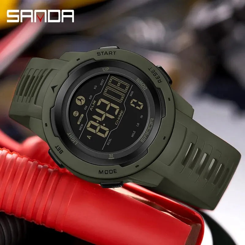 Sanda marca relógios masculinos esportes pedômetro calorias 50m à prova dwaterproof água led relógio digital militar relógio de pulso relogio masculino 2145