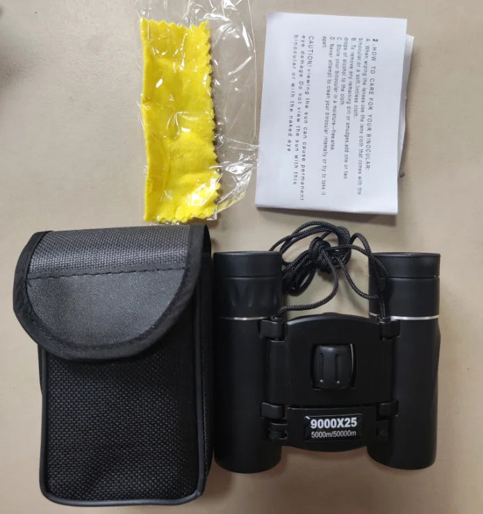 9000x25 hd zoom portátil poderoso binóculos de longo alcance bak4 telescópio jumelles óptica dobrável para caça ao ar livre acampamento