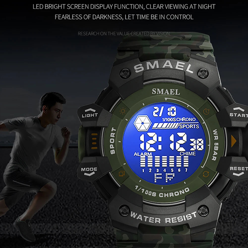 Smael relógio digital militar led esportes relógios de pulso 50m à prova dwaterproof água led cronômetro 8050 relógios do exército digital grande dail relógio alarme