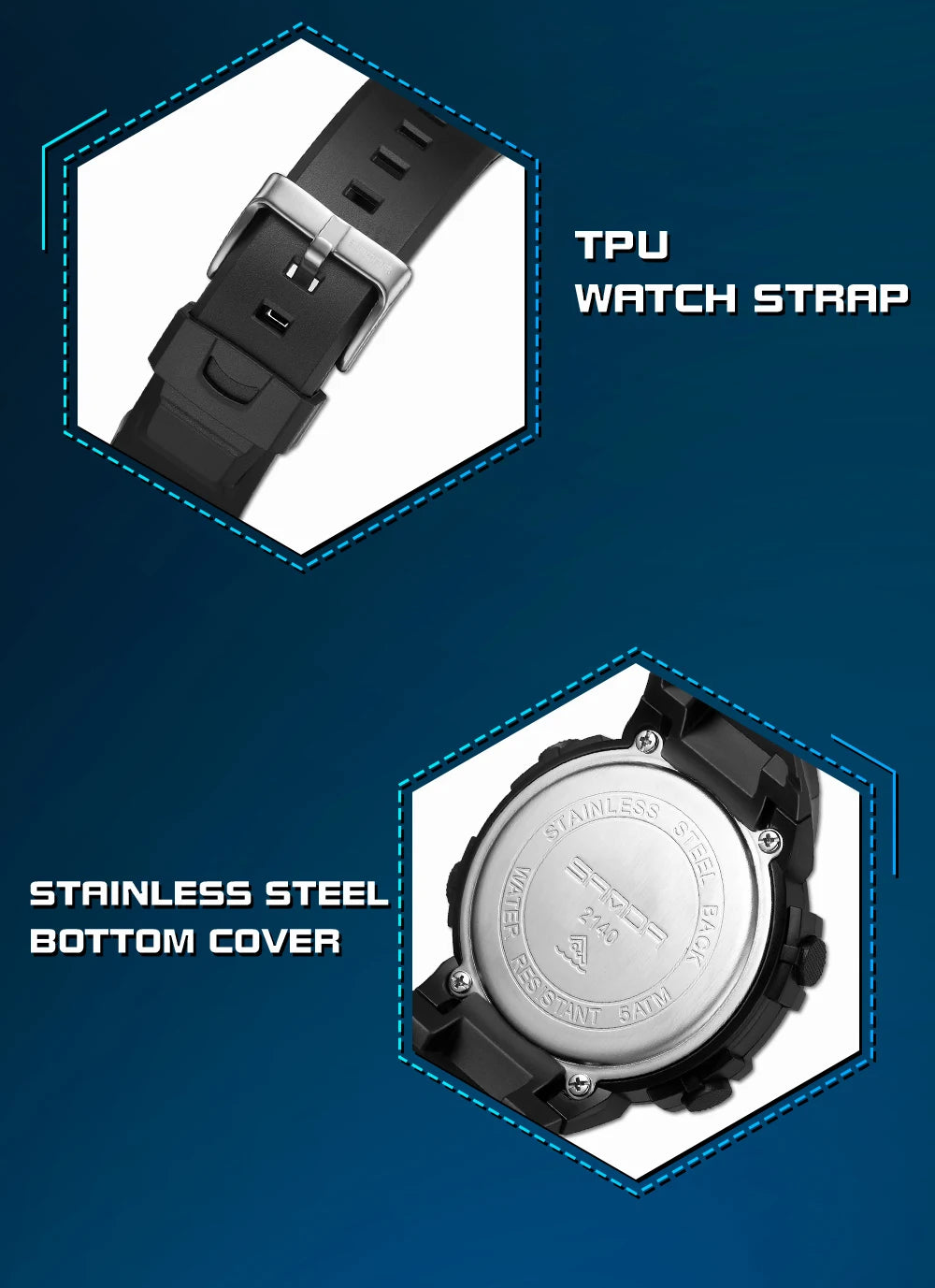 Sanda relógio masculino estilo militar g, despertador digital led, moda esportiva, display duplo, 50m, à prova d'água