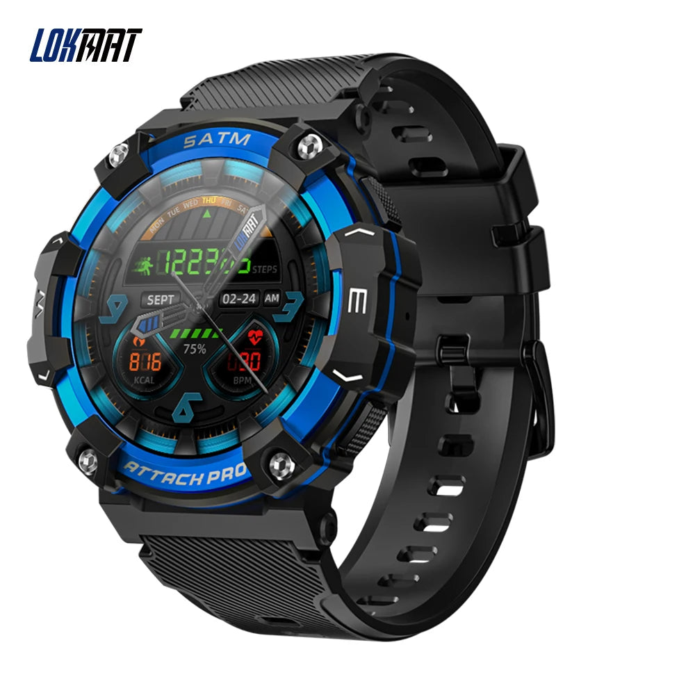 LOKMAT-ATTACK 2 PRO Sport Smart Watch, tela de toque redonda completa, chamadas Bluetooth, rastreador de fitness, smartwatches, monitor de freqüência cardíaca