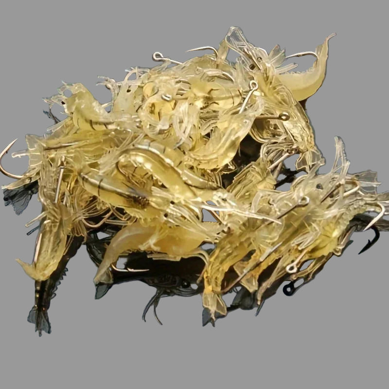 5/10/20 pçs goture camarão iscas de pesca de camarão macio para água doce água salgada luminosa camarão isca conjunto com gancho afiado grânulo