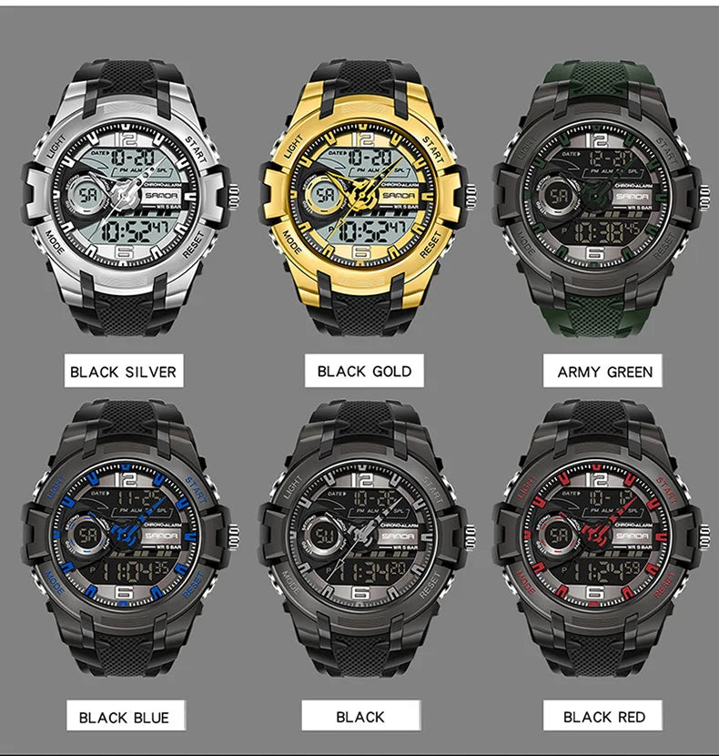 Relógio militar dos homens Sanda, g estilo, marca, esportes, led, digital, 50m, à prova d'água, s choque, para homens