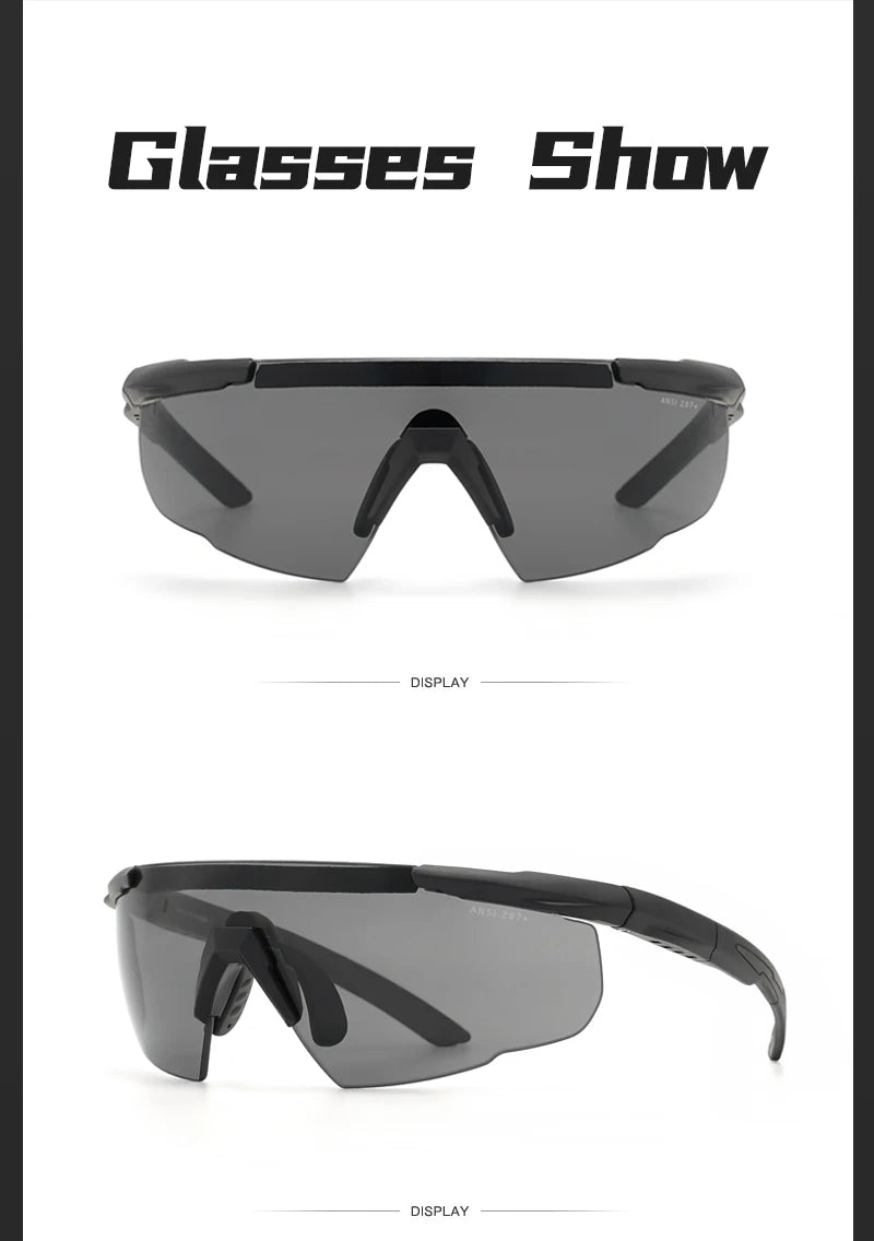 Conjunto de óculos tático com 3 lentes, à prova de vento, poeira, cs, tiro militar, à prova de balas, óculos de sol para motocicleta, montanhismo