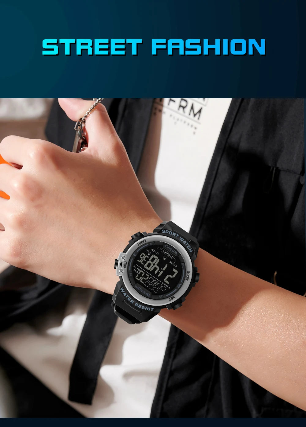 Sanda relógio masculino estilo militar g, despertador digital led, moda esportiva, display duplo, 50m, à prova d'água