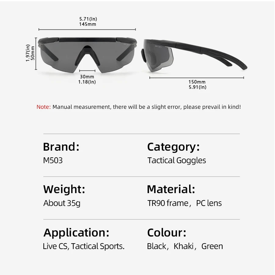 Conjunto de óculos tático com 3 lentes, à prova de vento, poeira, cs, tiro militar, à prova de balas, óculos de sol para motocicleta, montanhismo