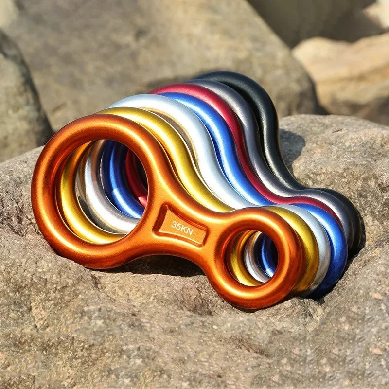 1 pçs escalada mosquetão 8 forma aparelhamento descendente figura de alumínio dispositivo de assagem rapel 35kn oito anel downhill equipamentos