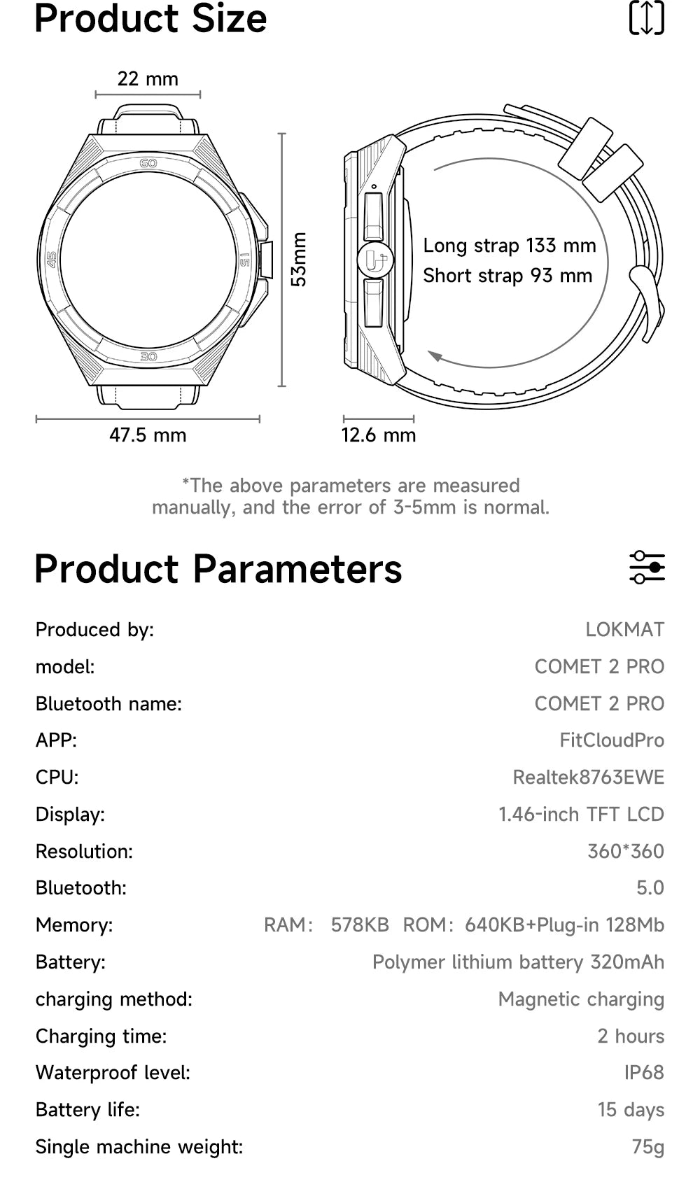 Lokmat-cometa 2 pro relógio inteligente, à prova d'água, com bluetooth, rastreador de fitness, freqüência cardíaca, mensagem, por telefone