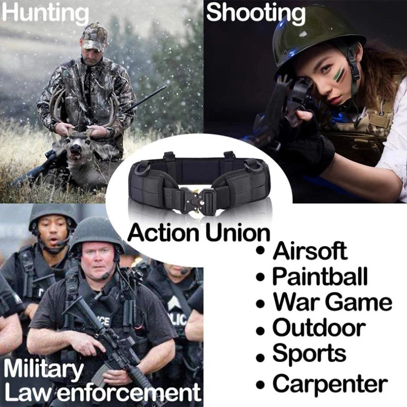 Cinto tático genuíno de liberação rápida, cinto militar ao ar livre, metal, nylon real, acessórios esportivos, conjunto de cinto para homens e mulheres
