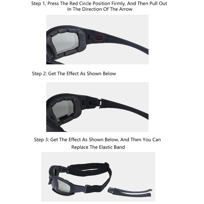 Novos óculos táticos de 4 lentes – Óculos de segurança polarizados à prova de vento e poeira para esportes ao ar livre (escalada, ciclismo, pesca)