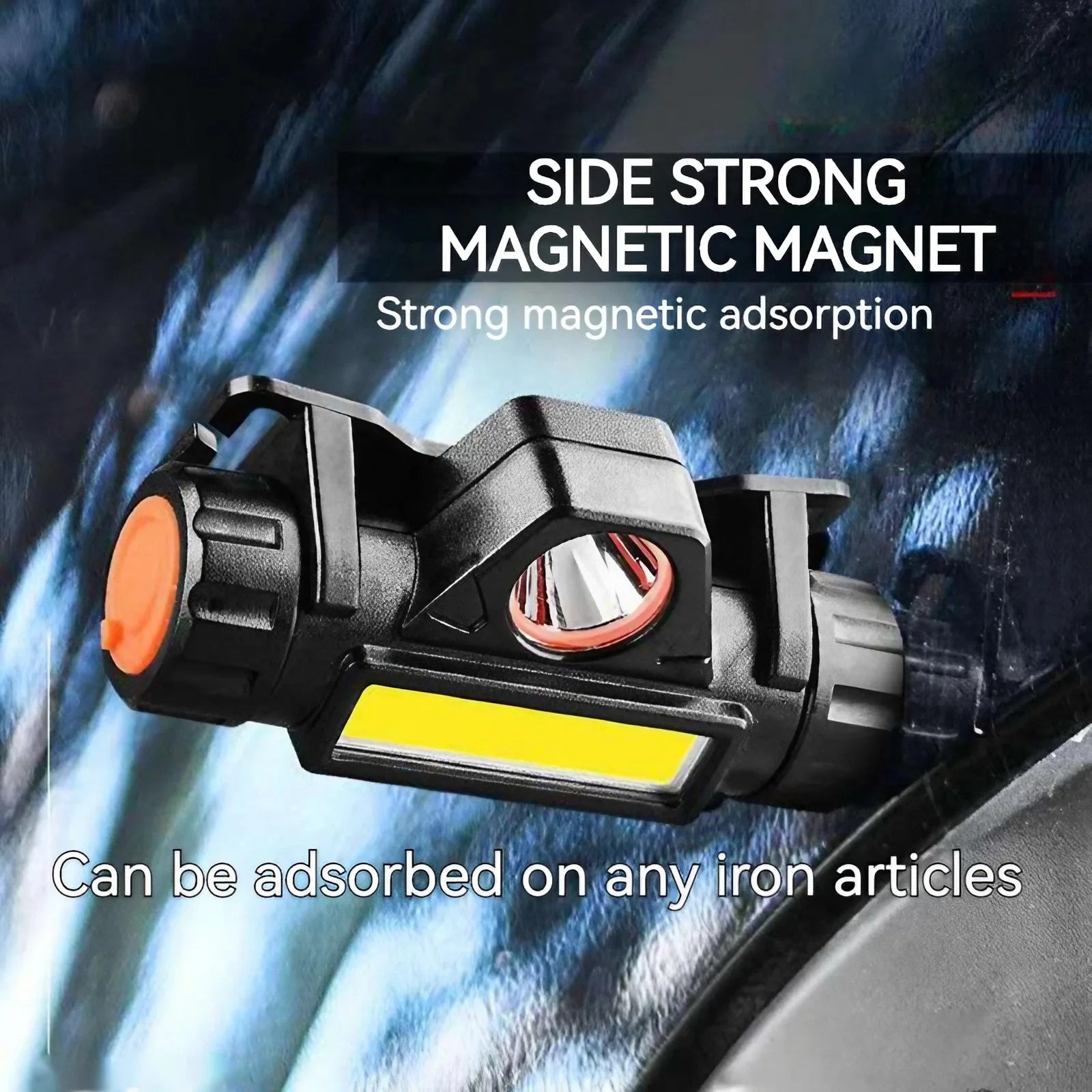 Farol de carregamento USB para exterior, alto brilho, pesca noturna, luz de trabalho magnética, farol LED, fonte de luz dupla, COB