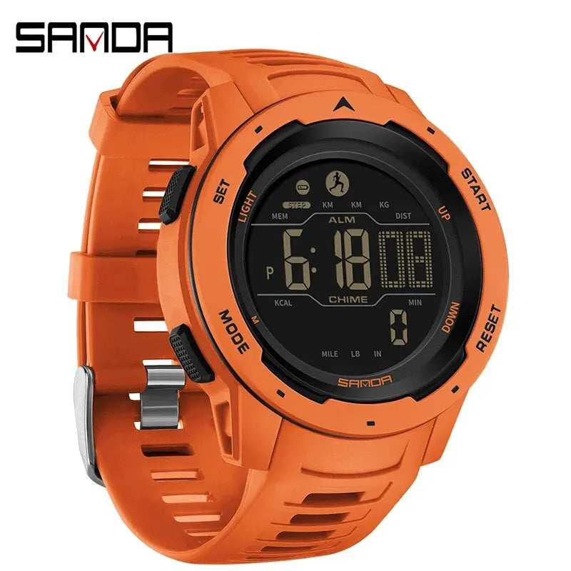 Sanda marca relógios masculinos esportes pedômetro calorias 50m à prova dwaterproof água led relógio digital militar relógio de pulso relogio masculino 2145