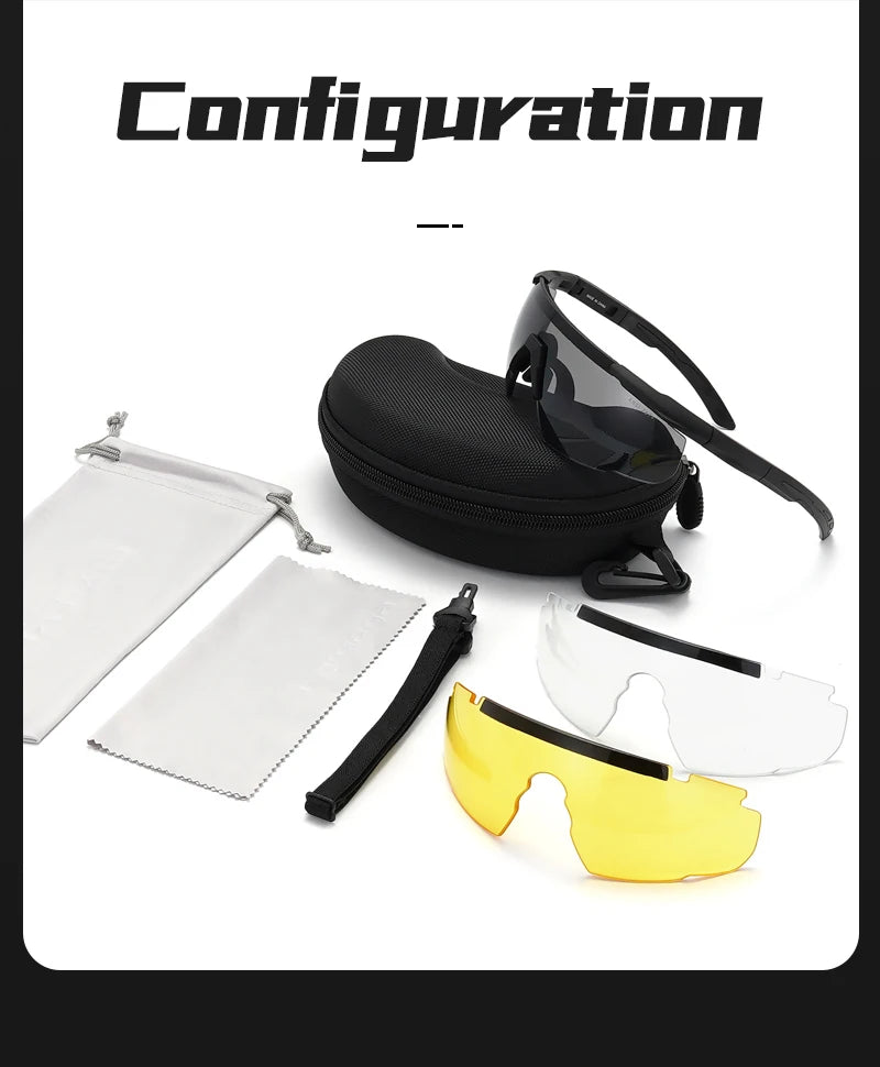 Conjunto de óculos tático com 3 lentes, à prova de vento, poeira, cs, tiro militar, à prova de balas, óculos de sol para motocicleta, montanhismo