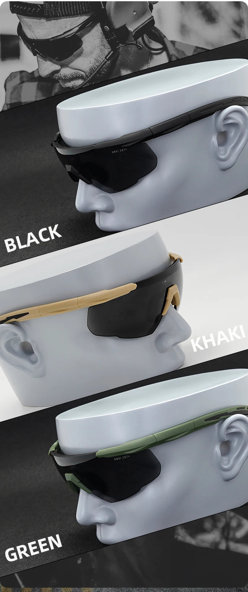 Conjunto de óculos tático com 3 lentes, à prova de vento, poeira, cs, tiro militar, à prova de balas, óculos de sol para motocicleta, montanhismo