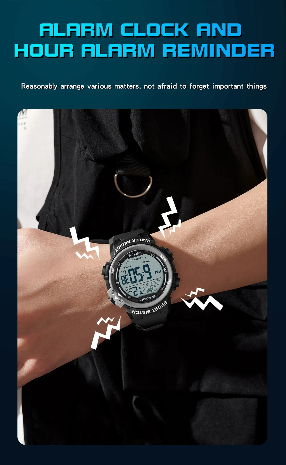 Sanda relógio masculino estilo militar g, despertador digital led, moda esportiva, display duplo, 50m, à prova d'água