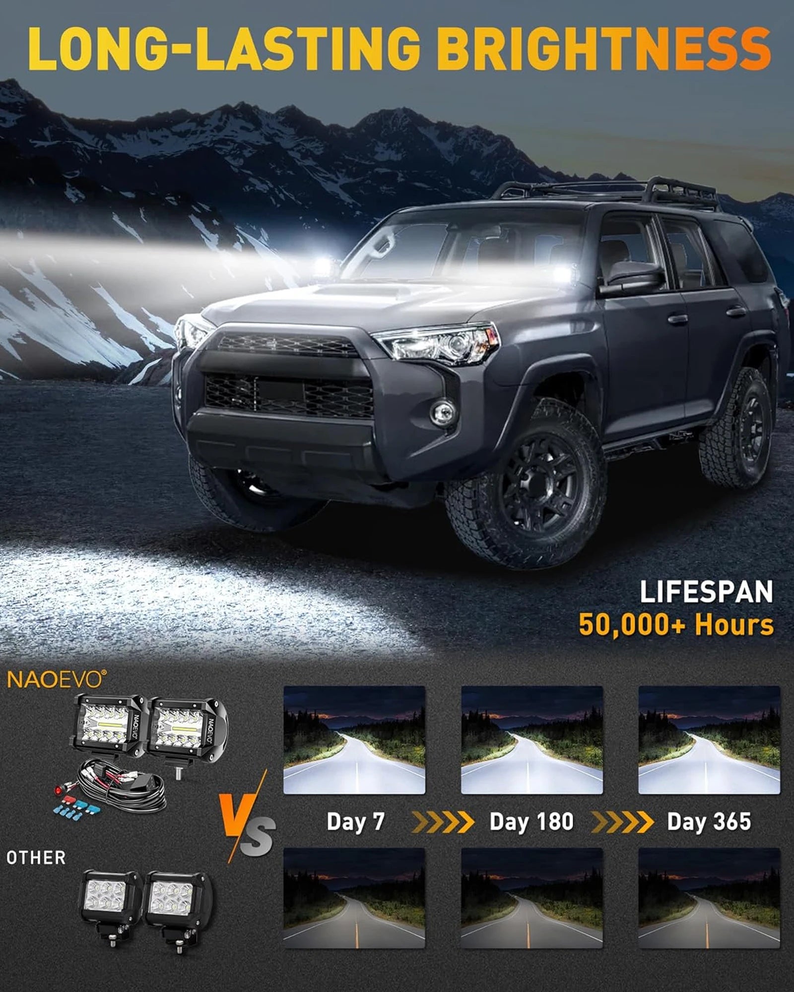 Naoevo 4 Polegada 2 pçs led pod luzes ponto inundação combo led nevoeiro condução 4x4 fora da estrada luzes de trabalho para caminhão barco atv utv jeep