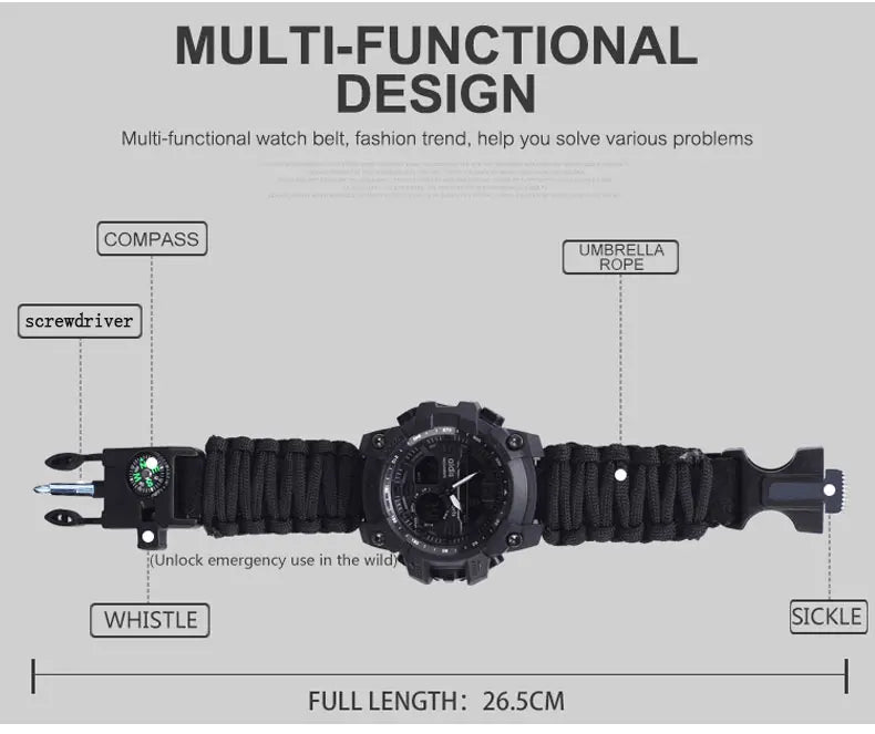 Addies novo esportes ao ar livre led digital relógio masculino bússola assobios à prova dwaterproof água multifuncional relógio de quartzo do exército relogio masculino