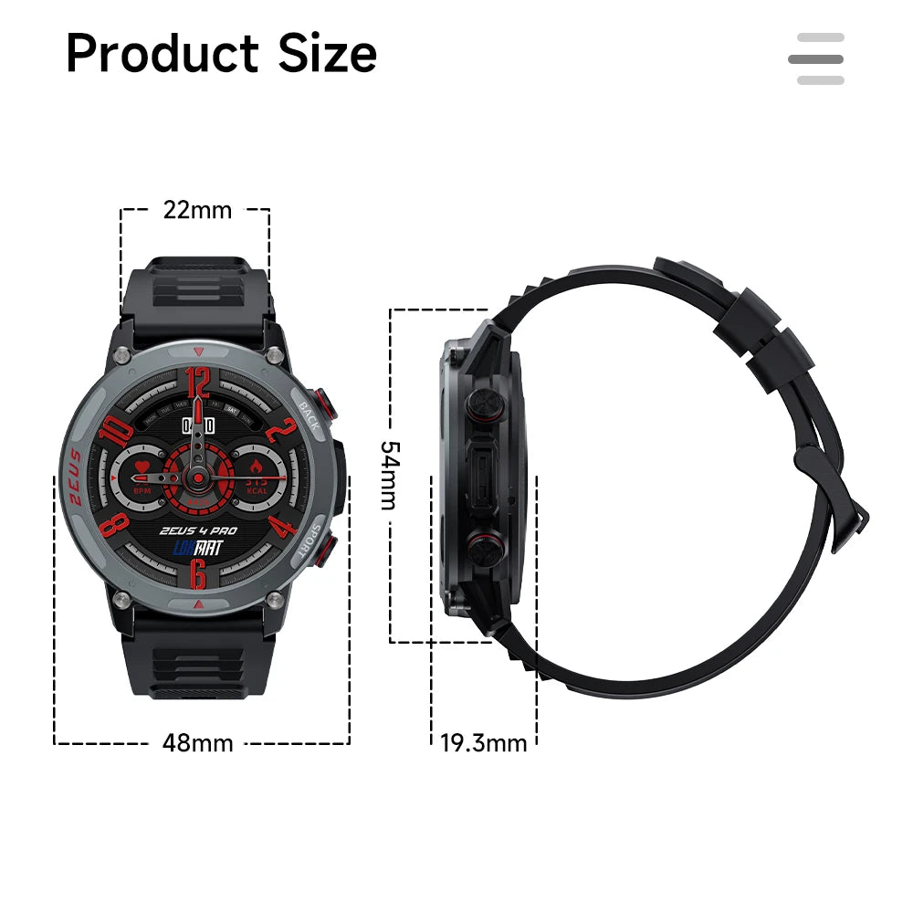 LOKMAT-Zeus 4 Pro Amoled relógio inteligente, tela redonda, BT Calls, Fitness Tracker, Monitor de freqüência cardíaca para telefone inteligente, 1,43