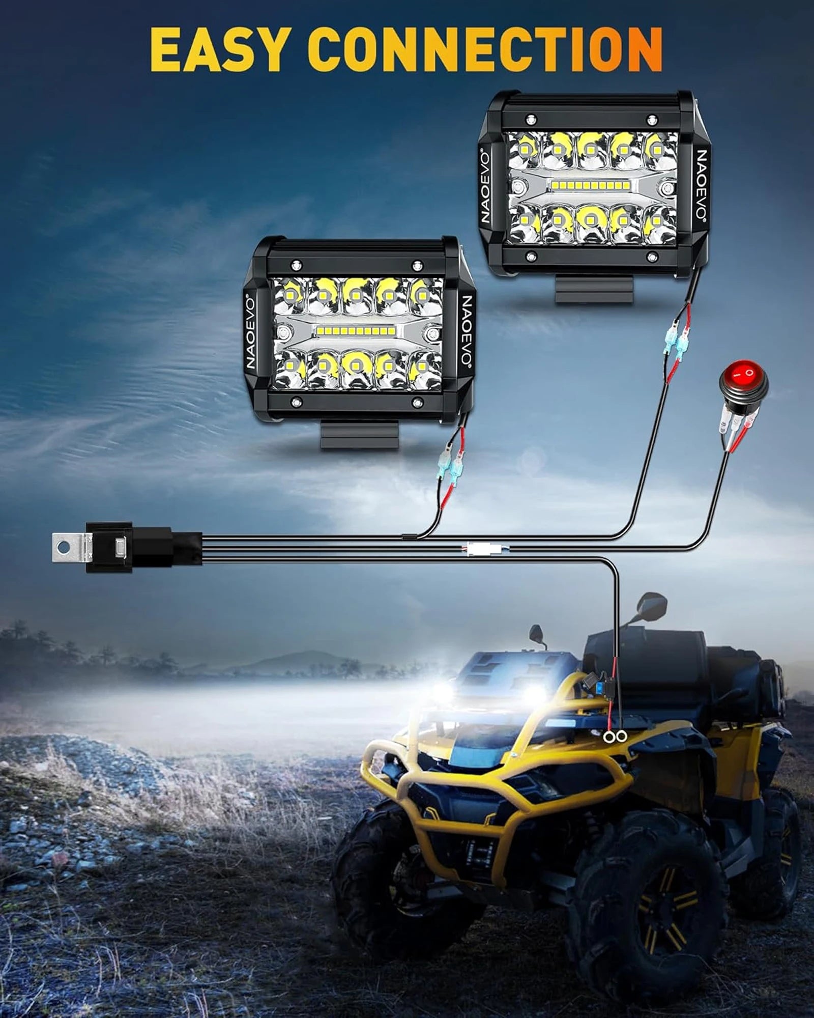 Naoevo 4 Polegada 2 pçs led pod luzes ponto inundação combo led nevoeiro condução 4x4 fora da estrada luzes de trabalho para caminhão barco atv utv jeep