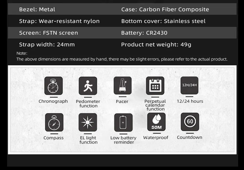 North edge relógio masculino alpes 45mm esportes ao ar livre natação metrônomo bússola à prova dwaterproof água caso de fibra carbono pulseira de náilon relógio masculino