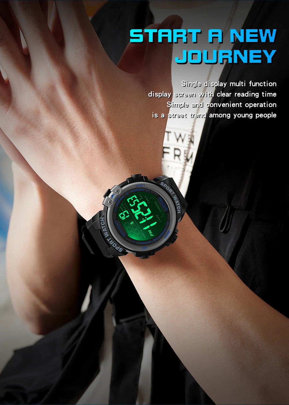 Sanda relógio masculino estilo militar g, despertador digital led, moda esportiva, display duplo, 50m, à prova d'água