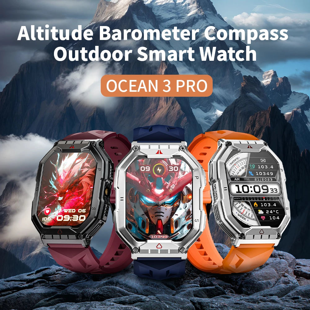 Lokmat oceano 3 pro esporte relógio inteligente robusto fitness à prova dwaterproof água smartwatches monitor de freqüência cardíaca relógio tela toque completo