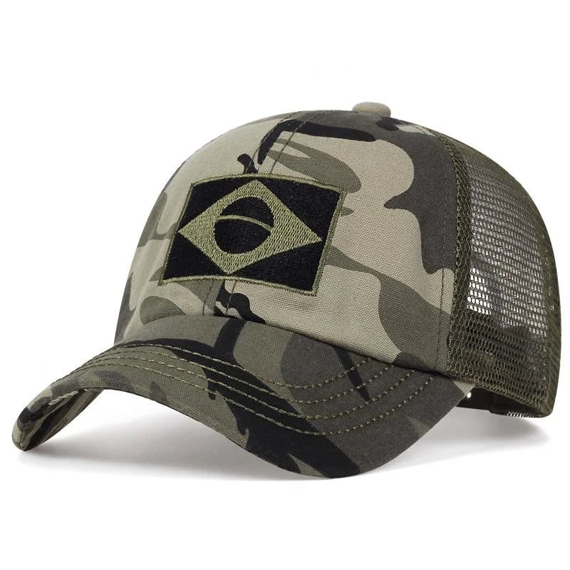 Boné de beisebol bordado masculino impressão bandeira brasileira/casual esportes tático chapéu camuflagem chapéu caminhadas chapéu de pesca