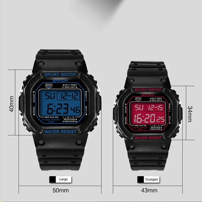 SANDA-G Style Relógio Militar para Homens e Mulheres, Resistente À Água, Relógios Esportivos, Quadrado LED, Relógios de Pulso Digitais, Presente Casal, Moda