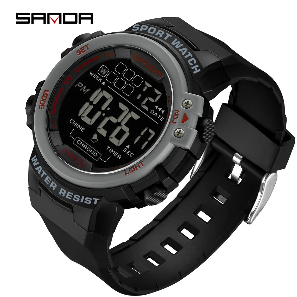 Sanda relógio masculino estilo militar g, despertador digital led, moda esportiva, display duplo, 50m, à prova d'água