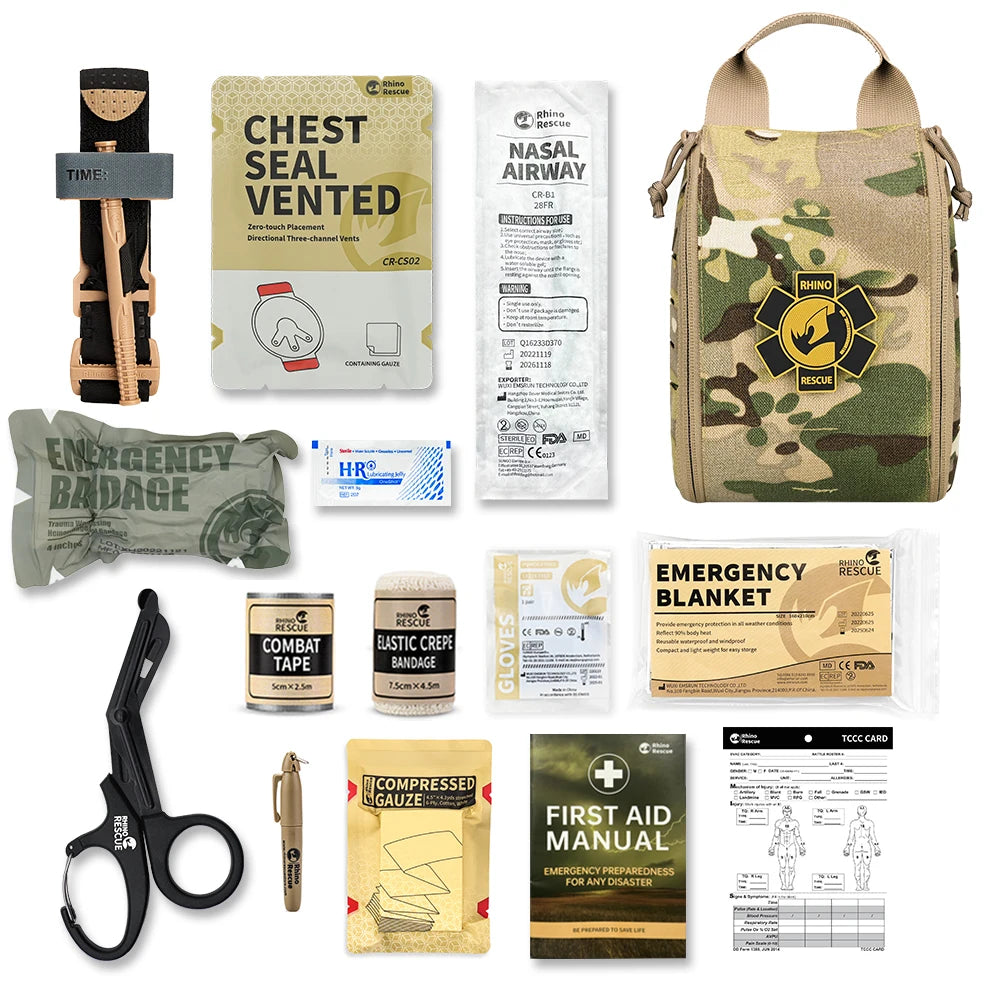 Rhino rescue 002m kit de primeiros socorros acampamento ifak bolsa com molle, bolsa sobrevivência para acampamento caminhadas e pesca kit caminhadas ao ar livre
