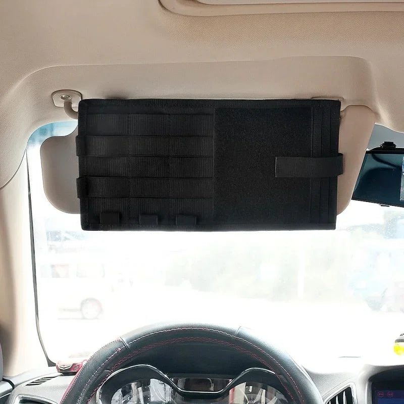 Molle veículo painel de viseira solar edc ferramenta bolsa saco armazenamento cd caminhão carro viseira organizador engrenagem automática caça acessórios titular