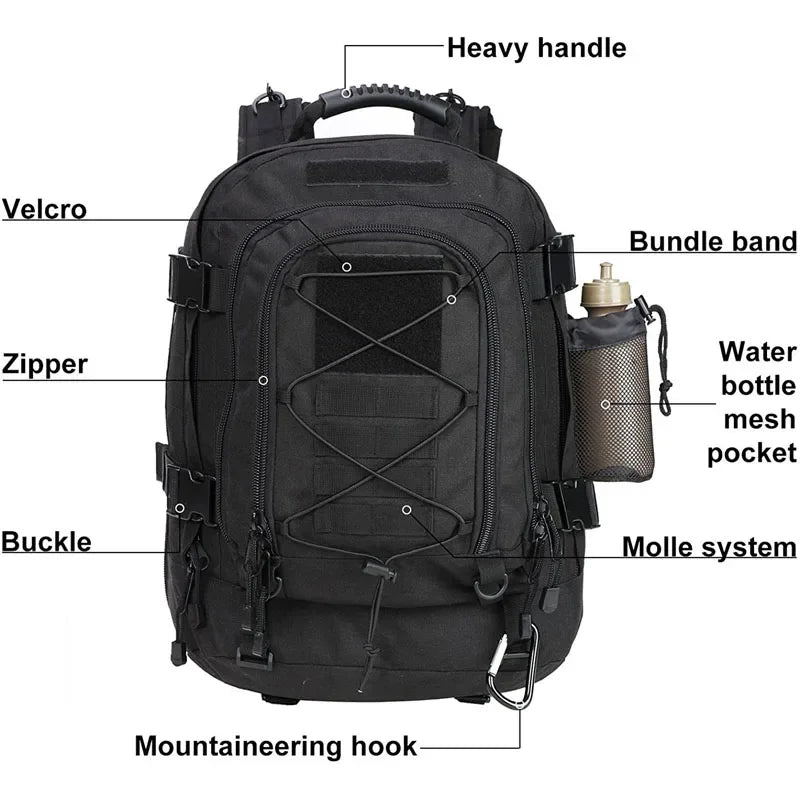 Mochila tática para homens 60l molle assalto mochila resistente à prova dwaterproof água grande capacidade bug out saco para caminhadas acampamento caça