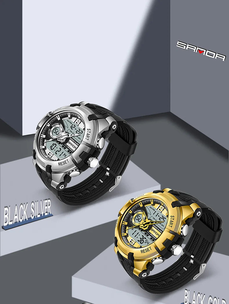 Relógio militar dos homens Sanda, g estilo, marca, esportes, led, digital, 50m, à prova d'água, s choque, para homens
