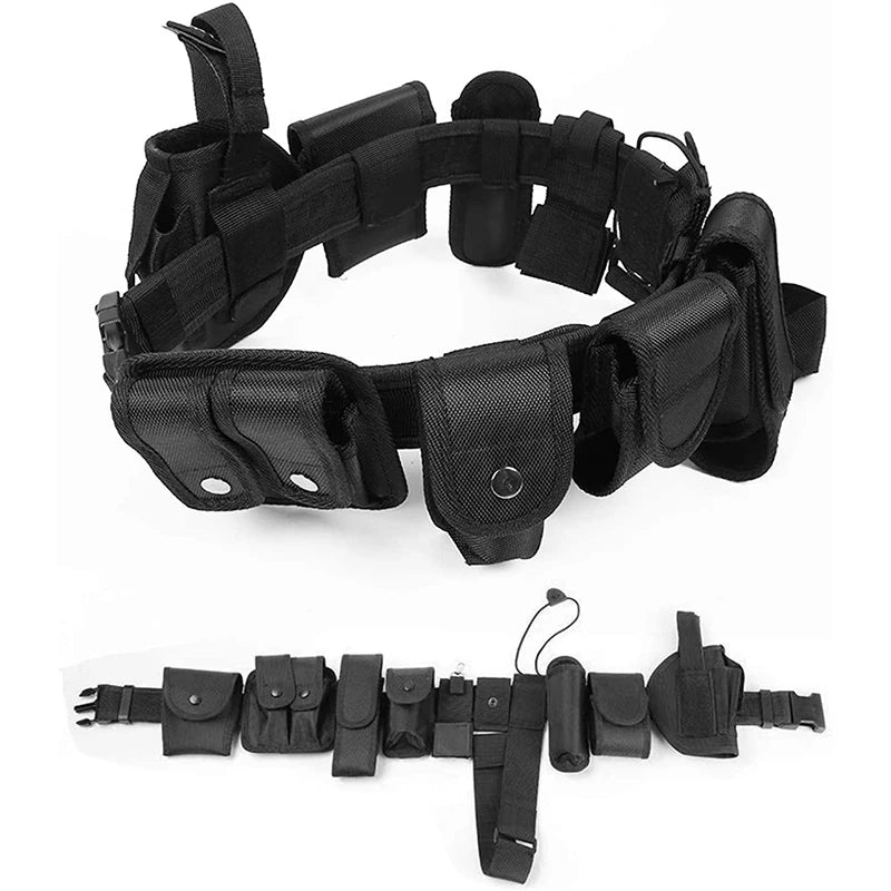 Coldre tático para arma, conjunto de bolsa para lanterna, 10 em 1, kit de utilidades multifuncional, cinto de serviço de polícia, cintos de segurança