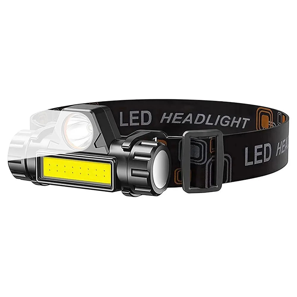 Farol de carregamento USB para exterior, alto brilho, pesca noturna, luz de trabalho magnética, farol LED, fonte de luz dupla, COB