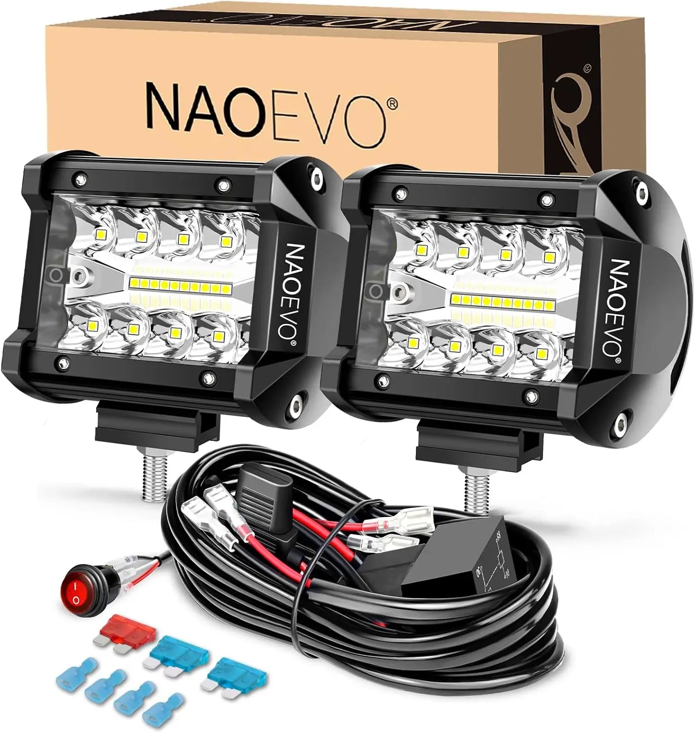 Naoevo 4 Polegada 2 pçs led pod luzes ponto inundação combo led nevoeiro condução 4x4 fora da estrada luzes de trabalho para caminhão barco atv utv jeep