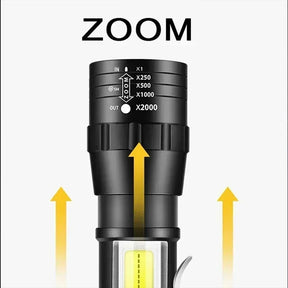 Lanterna Tática Recarregável USB com Zoom de Longo Alcance