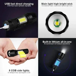Lanterna Tática Recarregável USB com Zoom de Longo Alcance