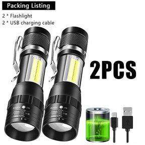 Lanterna Tática Recarregável USB com Zoom de Longo Alcance